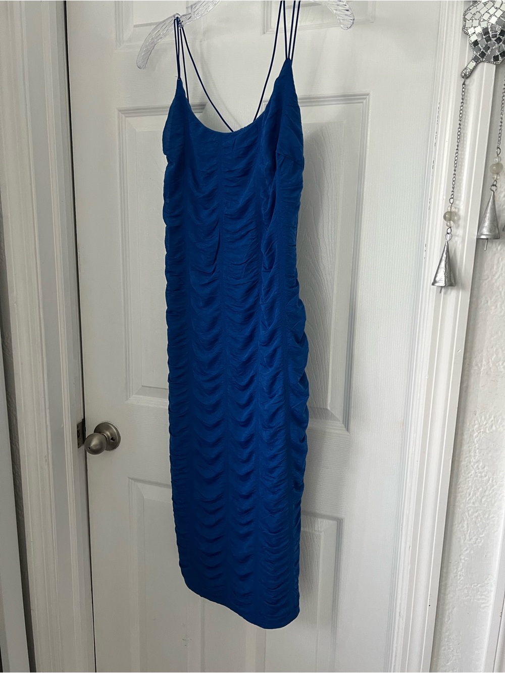 The Vintage Shop Cobalt Blue Ruched Strappy Midi Dress